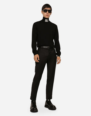 STRETCH WOOL PANTS WITH SIDE BANDS