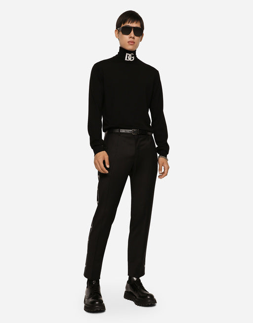 STRETCH WOOL PANTS WITH SIDE BANDS