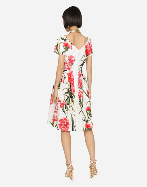 CARNATION-PRINT POPLIN MIDI DRESS