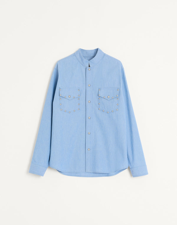 Camicia In Denim Con Cabochons