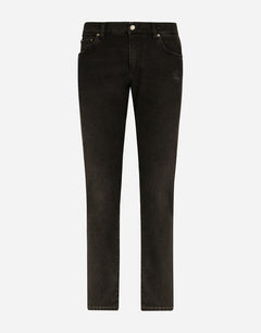 SLIM STRETCH DENIM JEANS WITH SMALL ABRASIONS