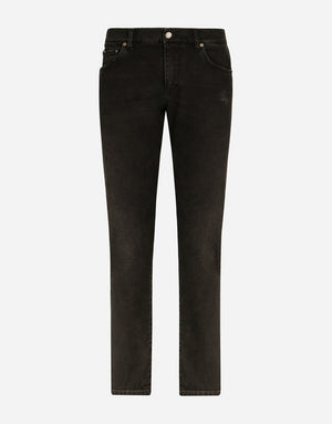 SLIM STRETCH DENIM JEANS WITH SMALL ABRASIONS