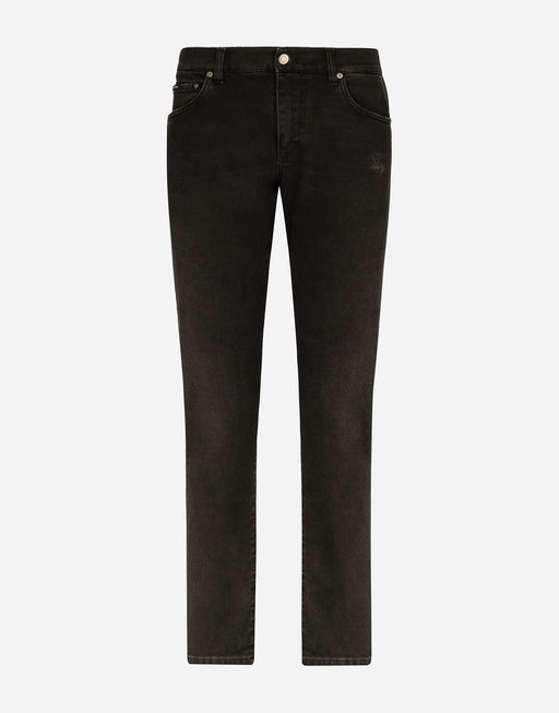 SLIM STRETCH DENIM JEANS WITH SMALL ABRASIONS