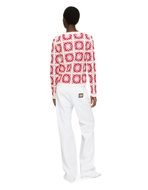 BRICK-STITCHED CROCHET CARDIGAN WITH MAJOLICA PRINT
