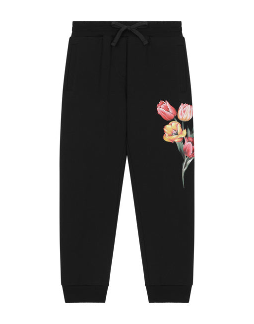 JERSEY JOGGING PANTS WITH BRANDED TAG AND FLORAL DETAILING