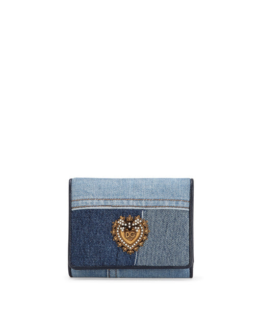 SMALL CONTINENTAL DEVOTION WALLET IN PATCHWORK DENIM
