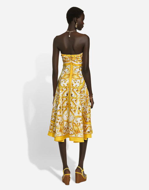 MIDI DRESS WITH FOULARD EFFECT IN MAJOLICA-PRINT SILK CHARMEUSE