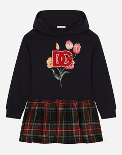 TARTAN JERSEY AND WOOL-BLEND DRESS
