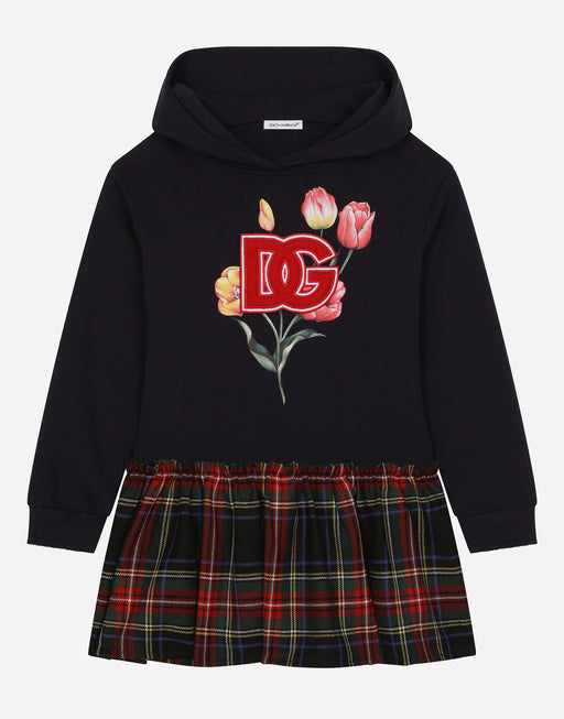 TARTAN JERSEY AND WOOL-BLEND DRESS