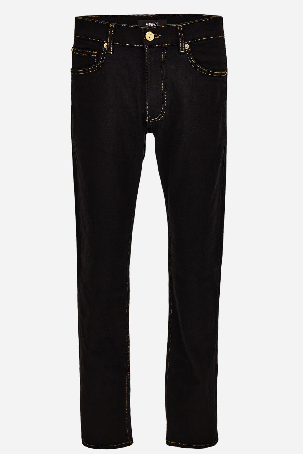 Pant Denim In Black Stretch Denim Fabric-Soft Wash-Versace Embroidery
