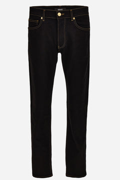 Pant Denim In Black Stretch Denim Fabric-Soft Wash-Versace Embroidery