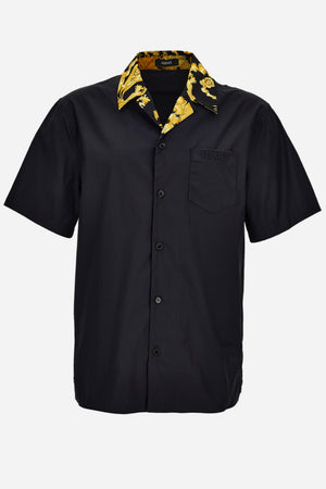 Informal Shirt In Combo Fabric Poplin Plain-Baroque Palm Print Allover-Versace Writing Embroidery