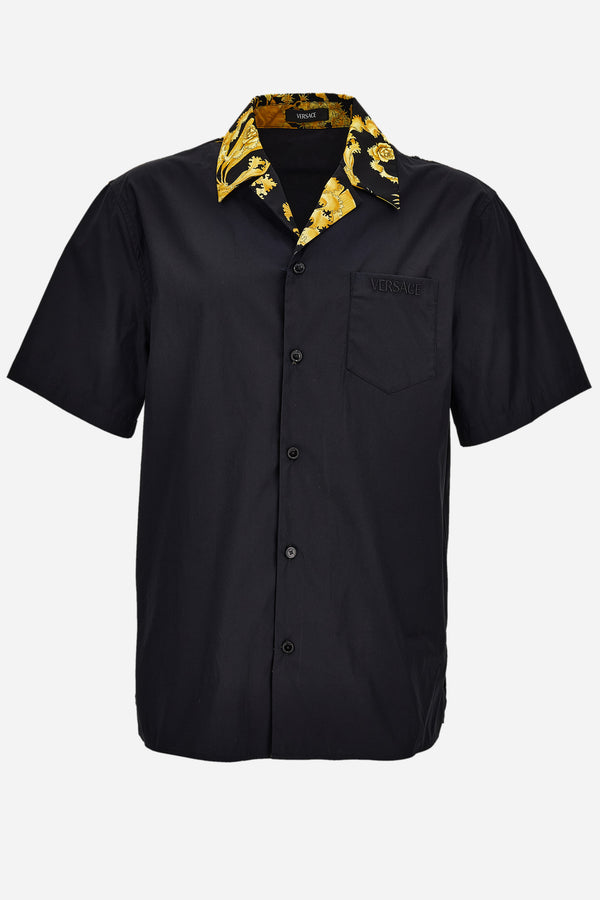 Informal Shirt In Combo Fabric Poplin Plain-Baroque Palm Print Allover-Versace Writing Embroidery