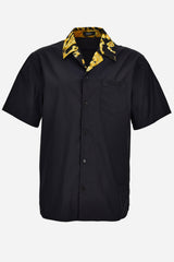 Informal Shirt In Combo Fabric Poplin Plain-Baroque Palm Print Allover-Versace Writing Embroidery