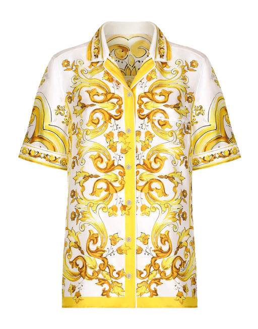 SHORT-SLEEVED SILK TWILL SHIRT WITH MAJOLICA PRINT