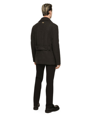 DOUBLE-BREASTED WOOL PEA COAT WITH BRANDED TAG