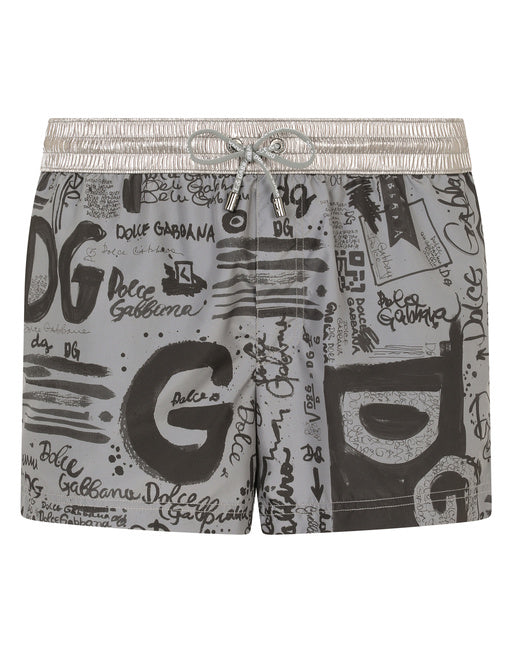 SHORT SWIM TRUNKS WITH LOGO PRINT