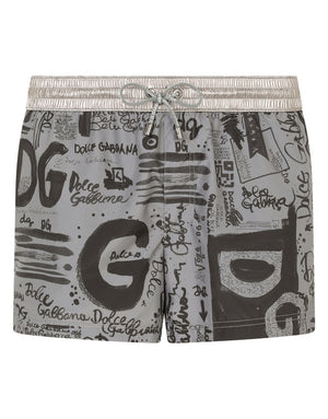SHORT SWIM TRUNKS WITH LOGO PRINT
