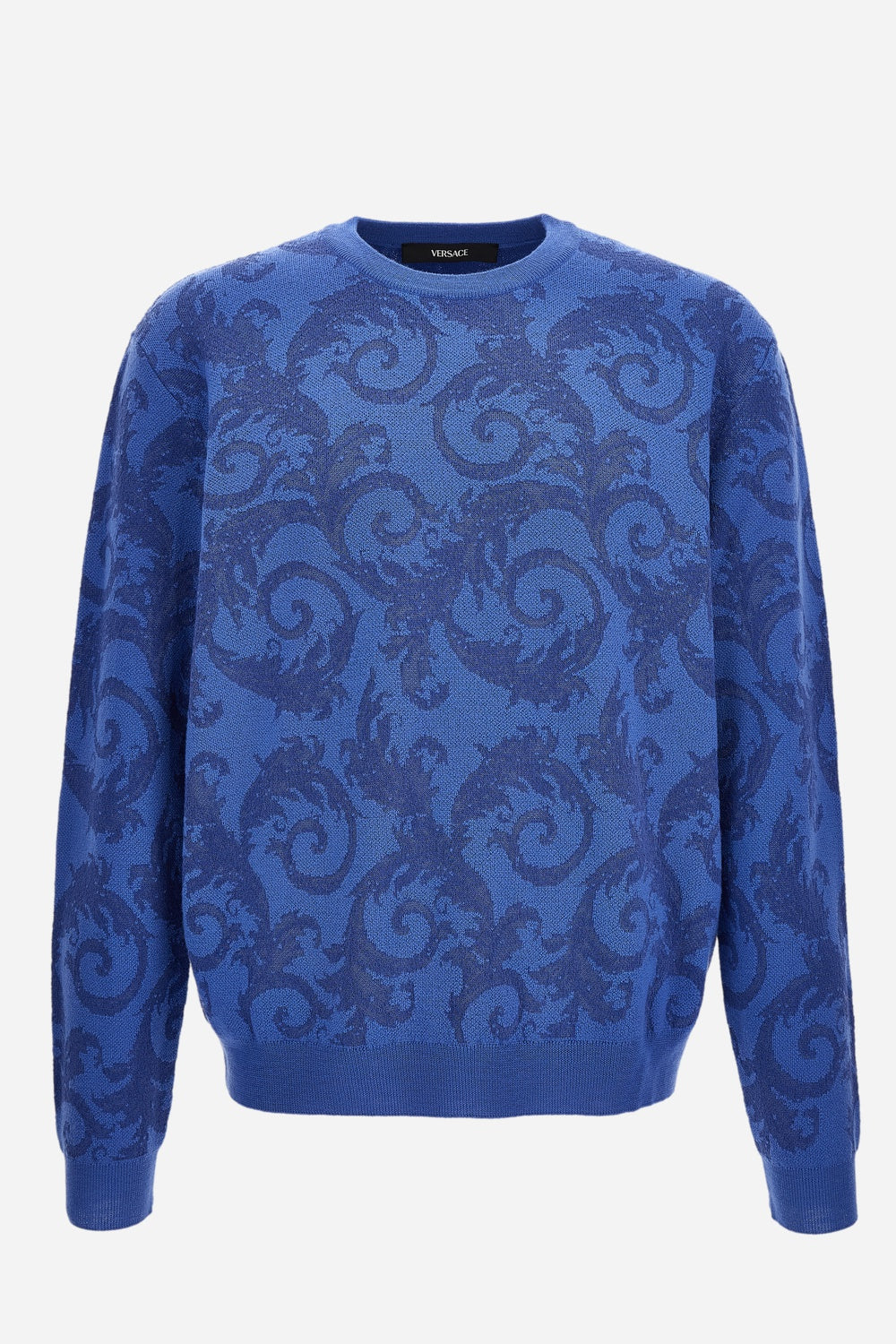 Knit Sweater In Barocco Leafy Jacquard Wool Blend