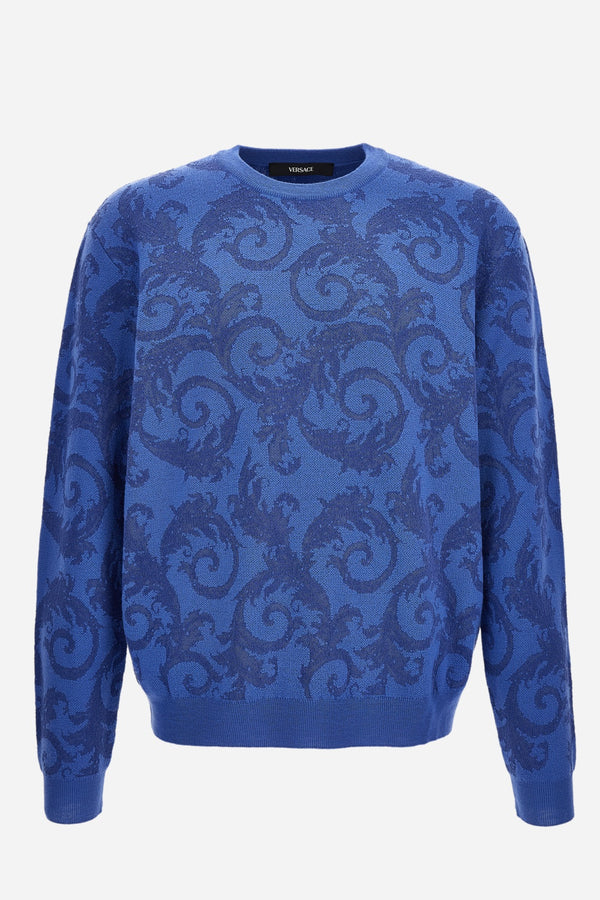 Knit Sweater In Barocco Leafy Jacquard Wool Blend