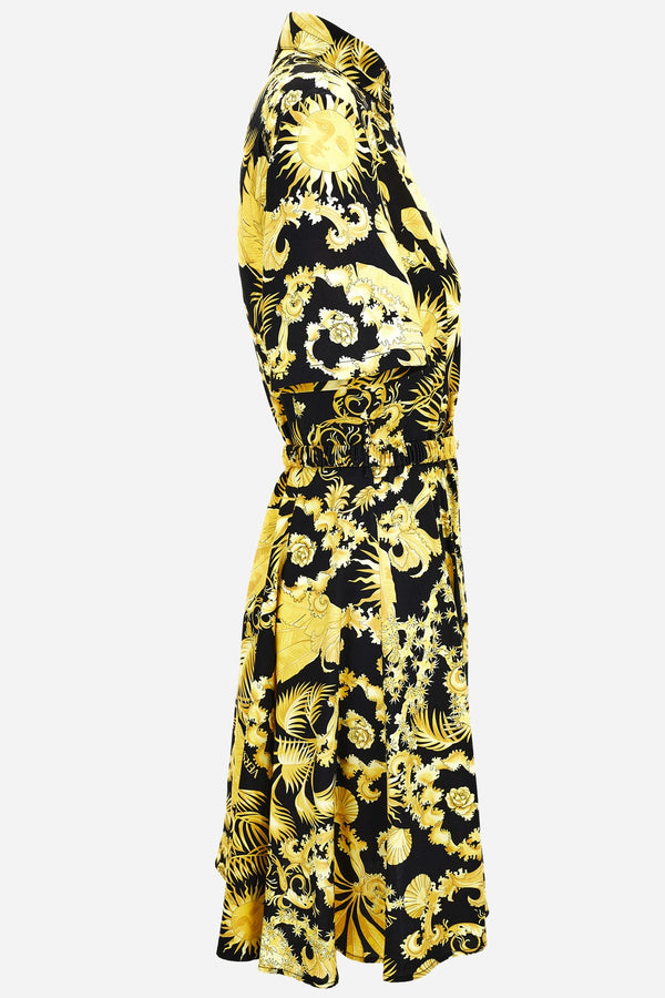 Dress In Viscose Baroque Palm Allover Print