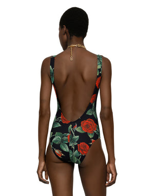 ROSE-PRINT ONE-PIECE SWIMSUIT