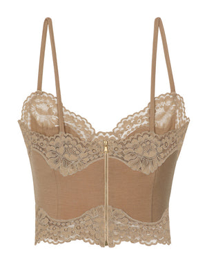 WOOL JERSEY LINGERIE CROP TOP WITH LACE INLAYS