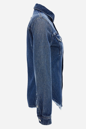 Shirt Denim In Denim Washed Medium Blue With  Frayed Edges