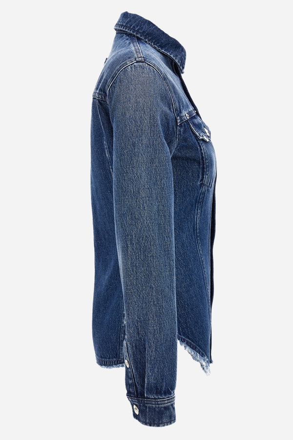 Shirt Denim In Denim Washed Medium Blue With  Frayed Edges
