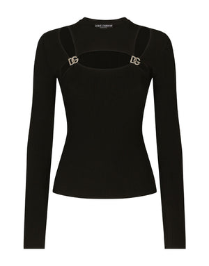 RIBBED VISCOSE SWEATER WITH DG DETAILS