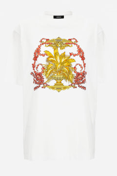 T-Shirt In Jersey Fabric-Barocco Palm Print
