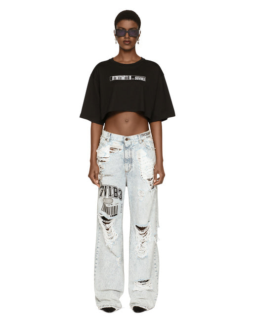 CROPPED SHORT-SLEEVED COTTON JERSEY T-SHIRT WITH ROUND NECK DGVIB3