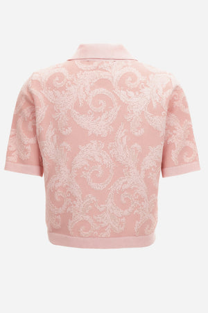 Knit Sweater In Barocco Leafy Viscose Blend Jacquard