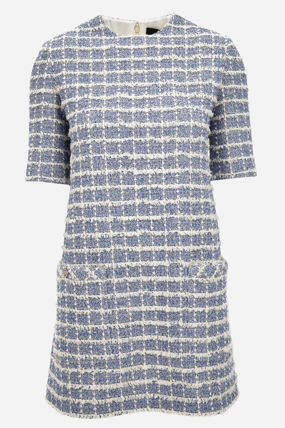 Dress In Cotton Mix Windowpane Tweed Boucle