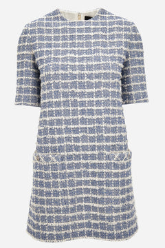 Dress In Cotton Mix Windowpane Tweed Boucle