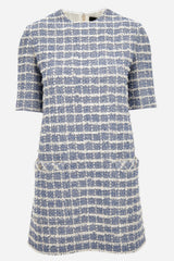 Dress In Cotton Mix Windowpane Tweed Boucle