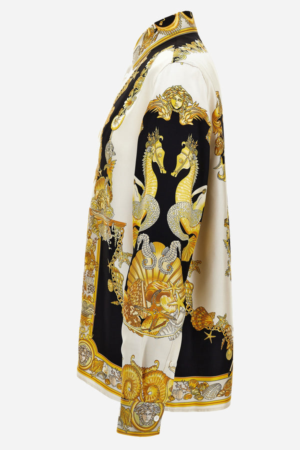 Informal Shirt In Silk Twill  Coral Theatre Print