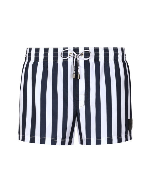 SWIM SHORTS WITH VERTICAL-STRIPE PRINT