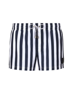 SWIM SHORTS WITH VERTICAL-STRIPE PRINT