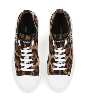 COTTON DRILL PORTOFINO LIGHT SNEAKERS WITH LEOPARD PRINT AND DG LOGO