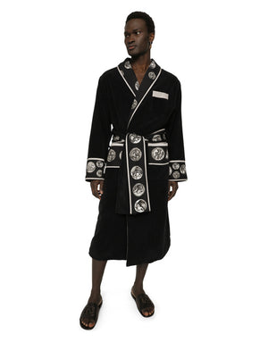 COTTON BATHROBE WITH COIN PRINT DETAILS