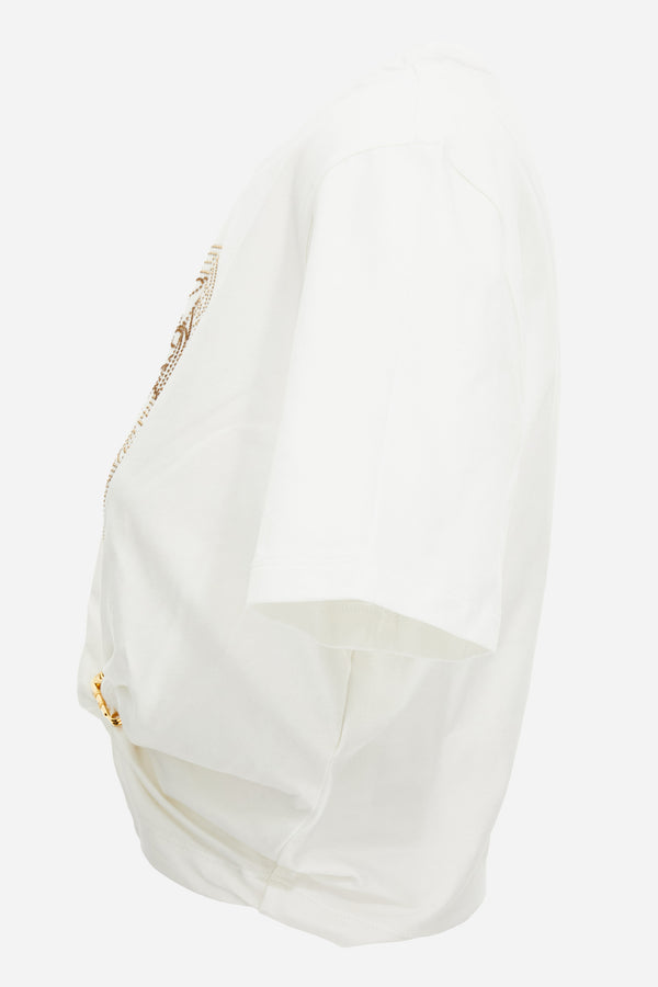 T-Shirt In Organic Stretch Cotton Jersey-Medusa Embroidery