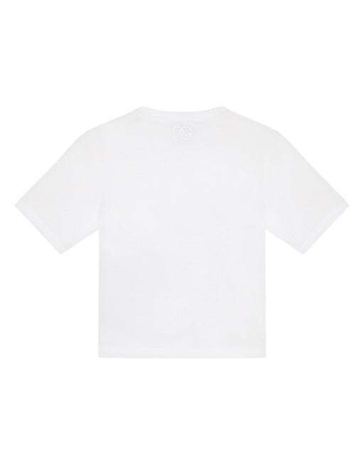 JERSEY T-SHIRT WITH CROCHET ROSE PATCH