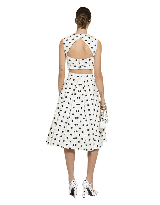 COTTON DRILL CALF-LENGTH CIRCLE SKIRT WITH POLKA-DOT PRINT