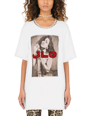 PRINTED JERSEY T-SHIRT WITH J.LO EMBELLISHMENT