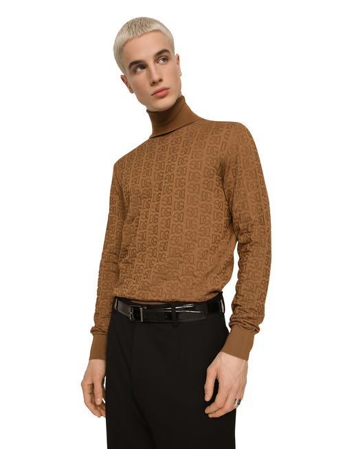 SILK JACQUARD TURTLENECK SWEATER WITH DG LOGO
