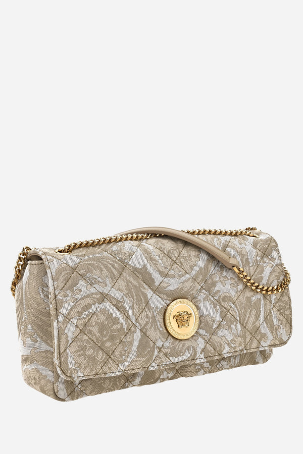 Icon Md Shoulder Bag In Jacquard Fabric-Calf Leather
