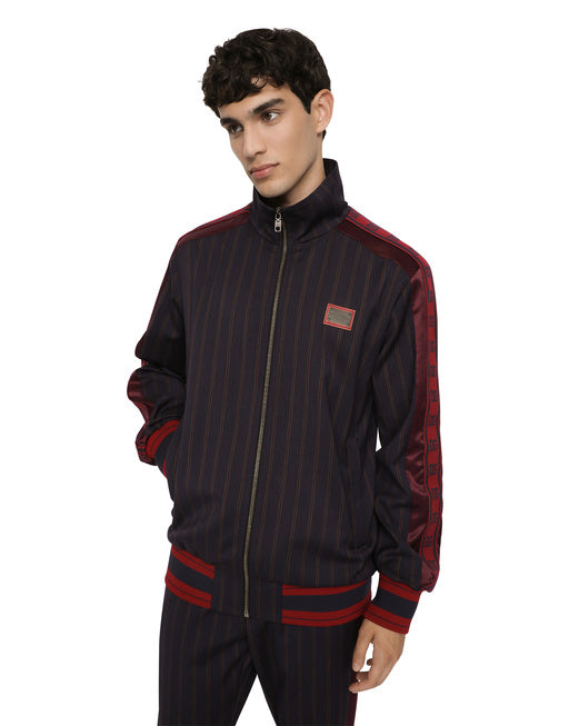 PINSTRIPE WOOL JACKET WITH BRANDED TAG