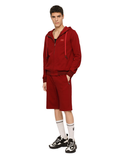 JERSEY BERMUDA JOGGING SHORTS WITH SMALL LOGOED PLAQUE
