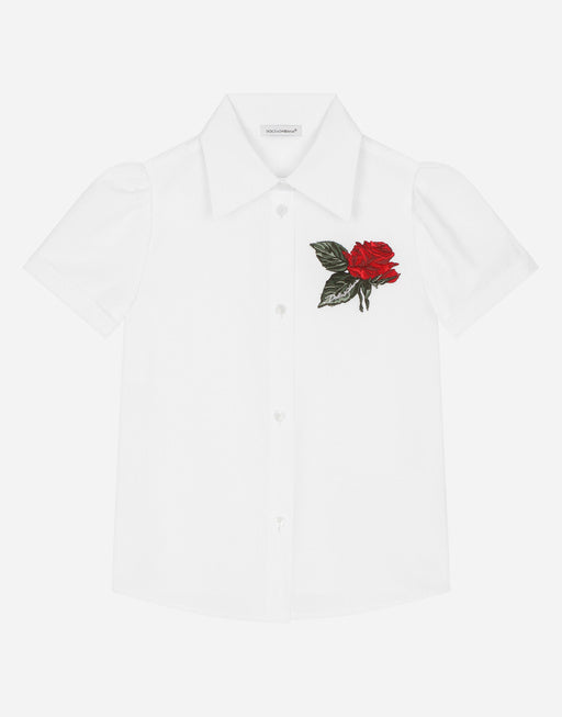 SHORT-SLEEVED POPLIN SHIRT WITH ROSE PATCH